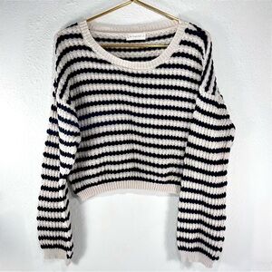 By Together Cropped Pullover Knit Sweater Striped Black & Tan Women’s Size M